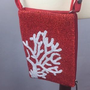 CROSSBODY BEADED MINI PURSE RED WHITE